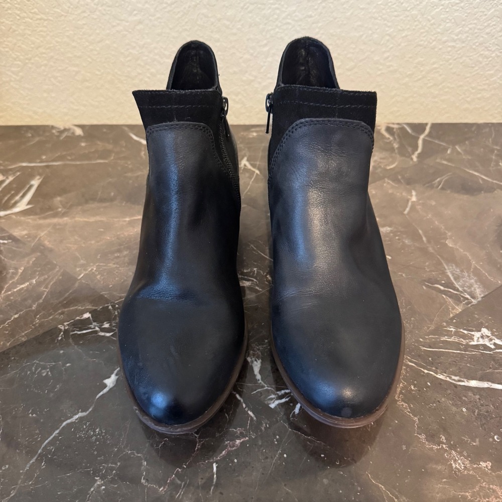 Lucky Brand Braffer Black Leather Suede Ankle Boots 8M LK-BRAFFER